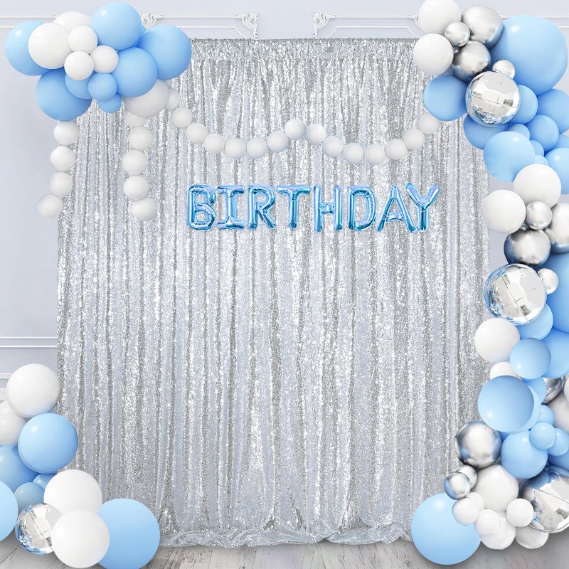 QueenDream 8ft x 8ft Silver Sequin Backdrop Curtain Glitter Photo Booth Backdrop for Wedding Birthday Baby Shower Event Decorations - Image 3